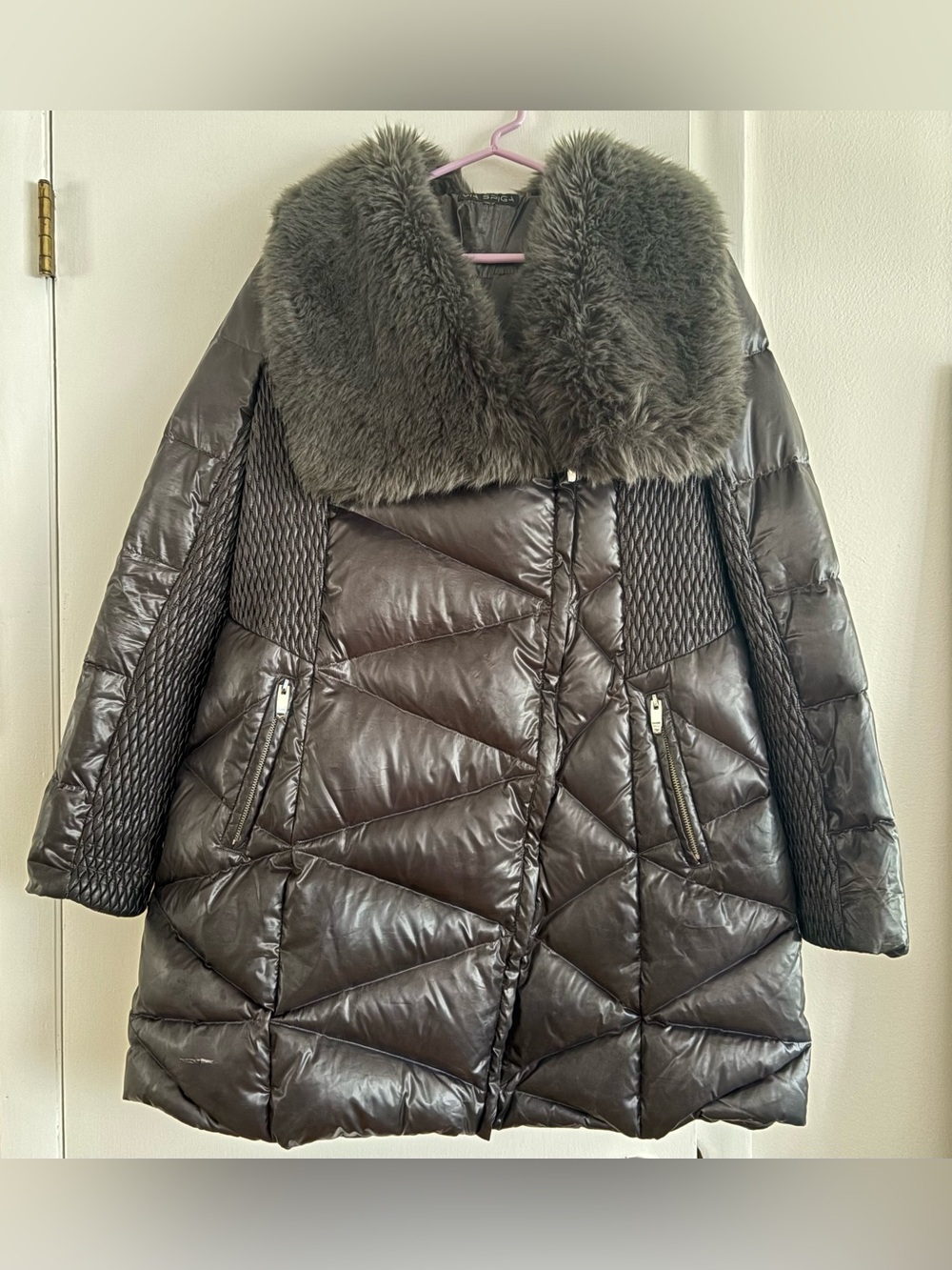 Women’s Quilted Faux-Fur Collar Puffer Coat - Dark Brown